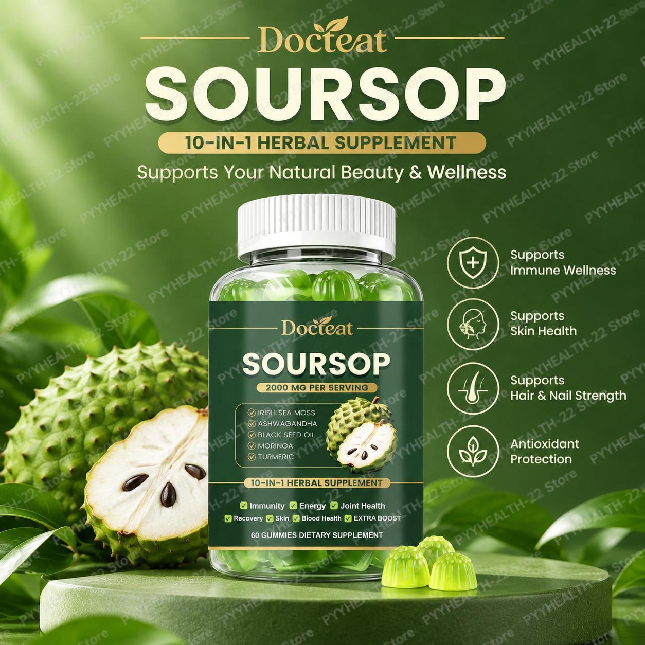 Herbal And Wellness Products - Permen Karet Rasa Soursop, Campuran Herbal